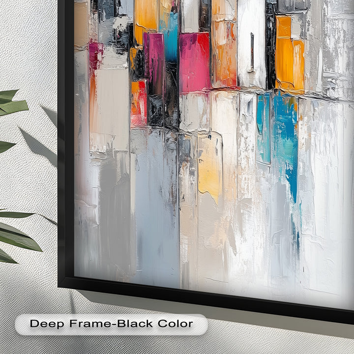 Urban Geometry – Color Block Cityscape Abstract Oil Painting