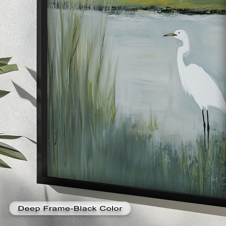 Egret by the Marsh – Minimalist Landscape Oil Painting