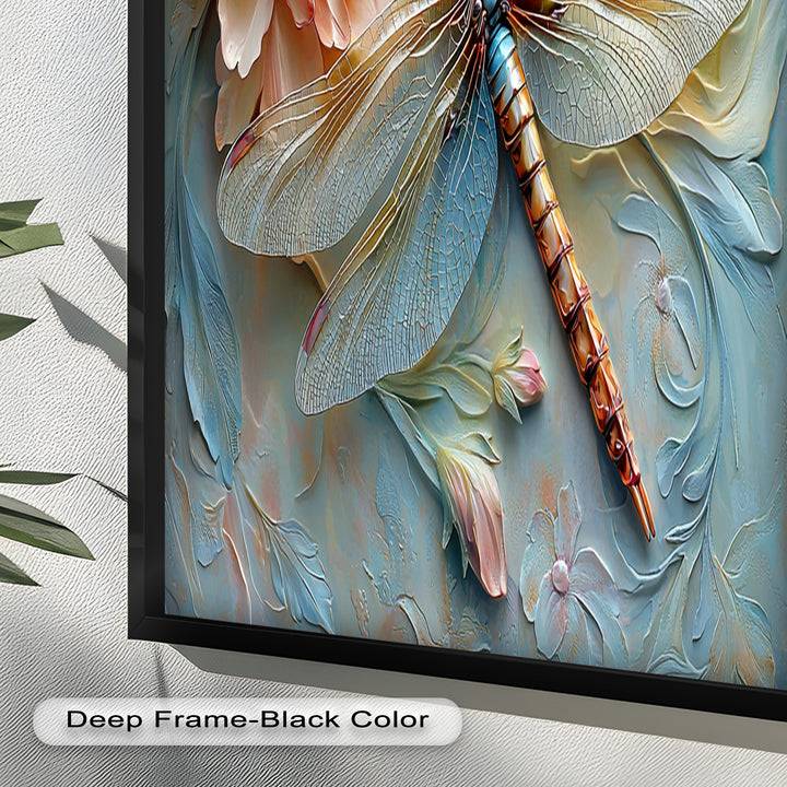 Floral Dragonfly Modern Art – Botanical Oil Painting