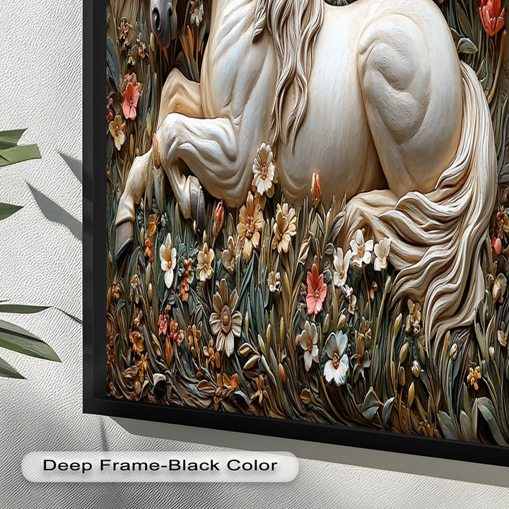Rock Texture Flower Horse – Elegant Equine Oil Painting