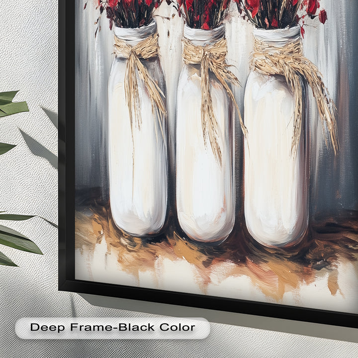 Jar Trio – Red Floral Oil Painting