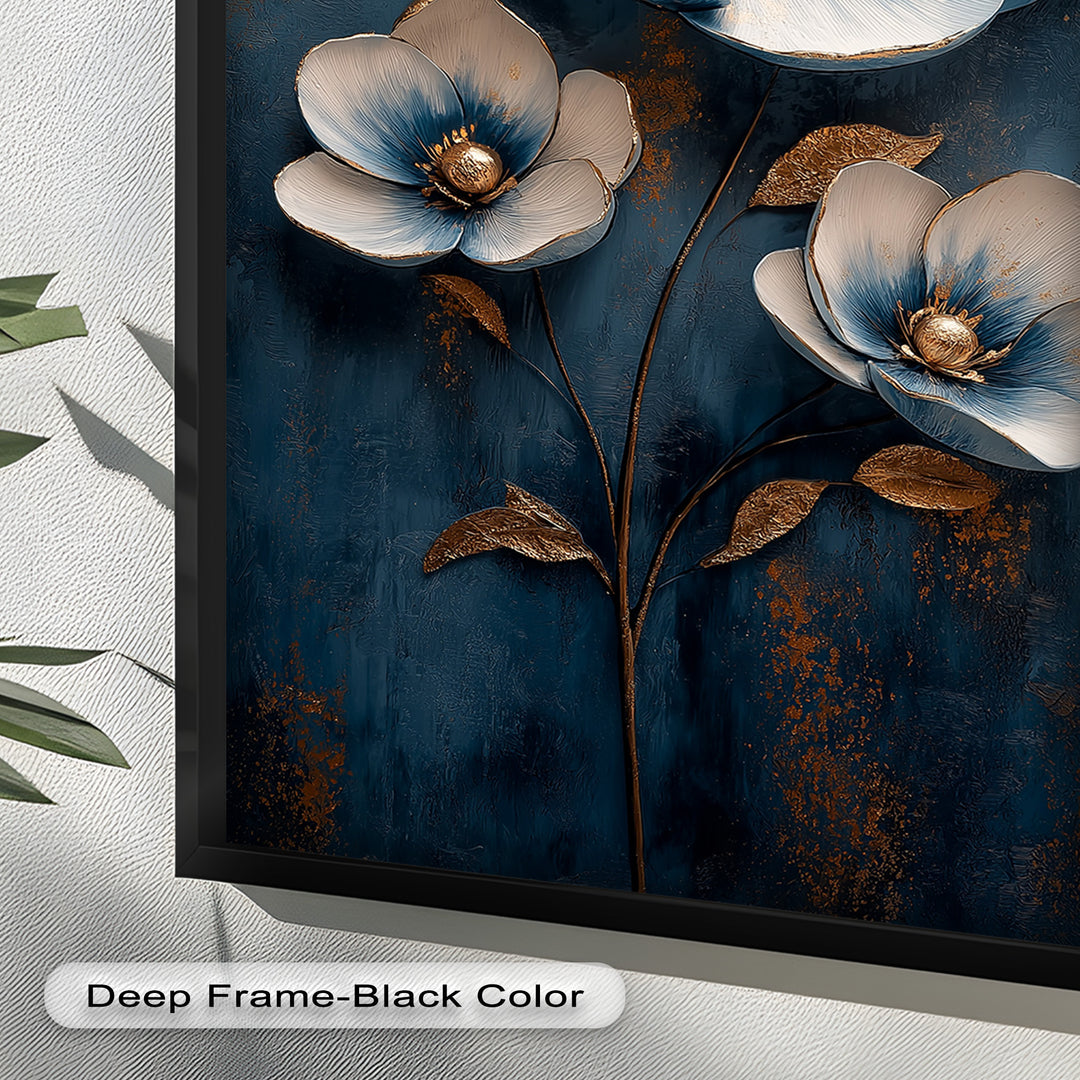 Blue and Gold Flower - Modern Oil Painting