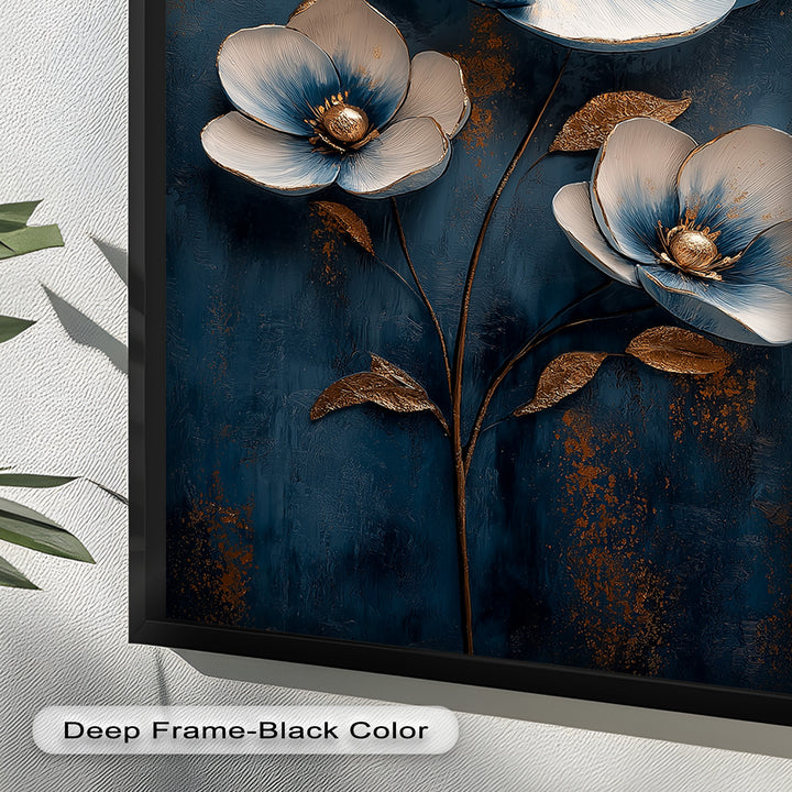 Blue and Gold Flower - Modern Oil Painting