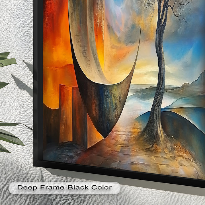 Moonlit Tree and Surreal Horizon - Abstract Oil Painting