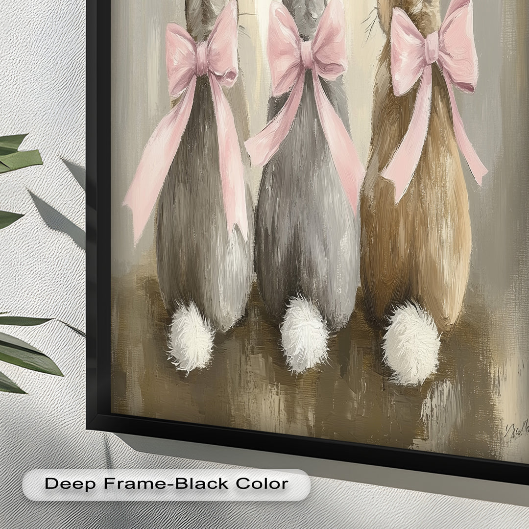 Trio of Bunnies with Pink Bows – Animal Oil Painting