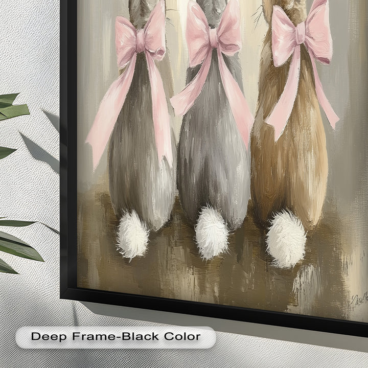 Trio of Bunnies with Pink Bows – Animal Oil Painting