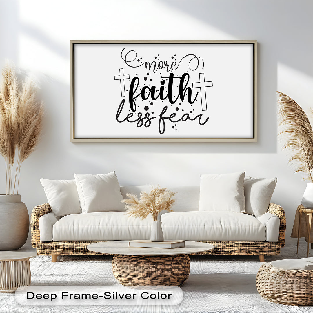 Decorative Faith-Inspired Oil Painting – “More Faith, Less Fear” with Cross Symbols

