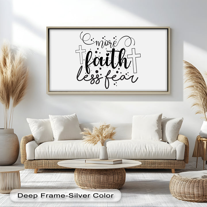 Decorative Faith-Inspired Oil Painting – “More Faith, Less Fear” with Cross Symbols
