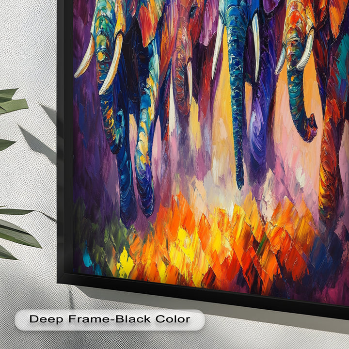 Elephant Herd at Dusk – Animal Oil Painting