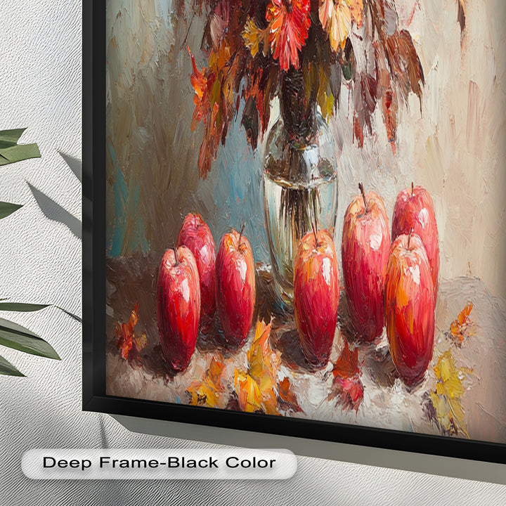 Fall Apple & Floral Still Life – Framed Oil Painting