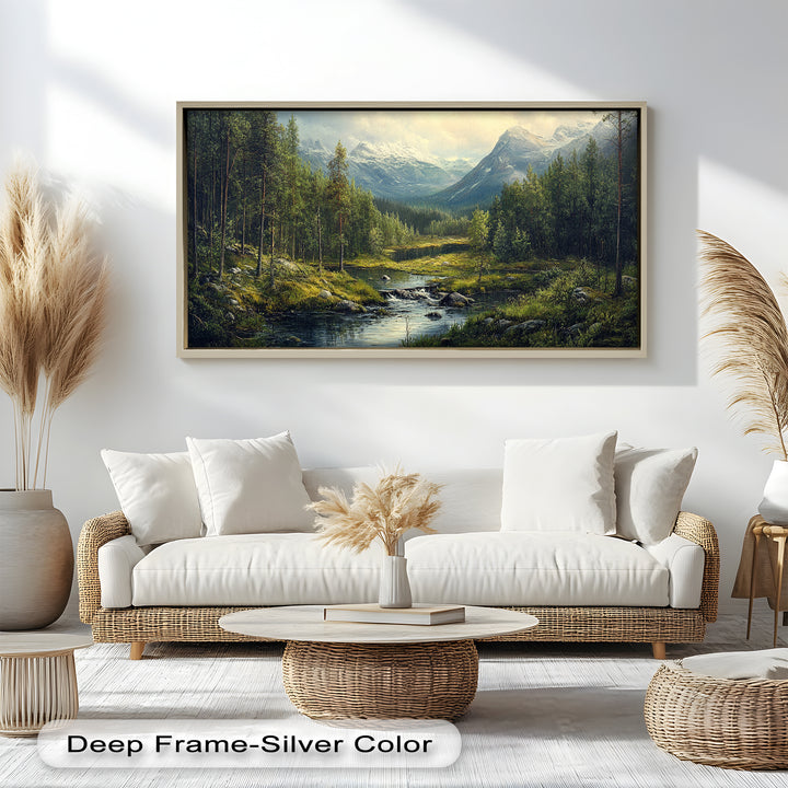 A breathtaking tribute to nature’s perfection, this piece invites you to explore the stillness, clarity, and majesty of a mountain forest landscape.