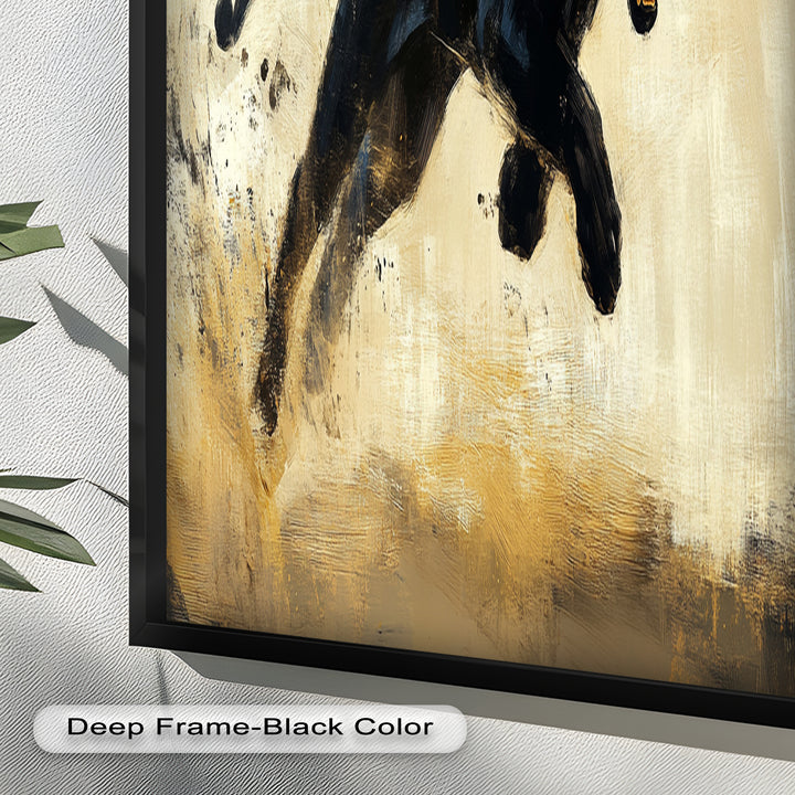Charging Black Panther in Motion – Animal Oil Painting