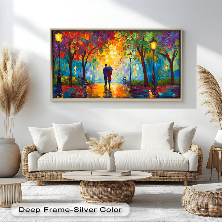 Romantic Couple Under Umbrella - Love Oil Painting