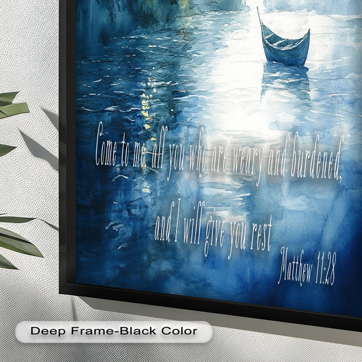 Matthew 11:28 – Find Rest in Christ Bible Verse Oil Painting