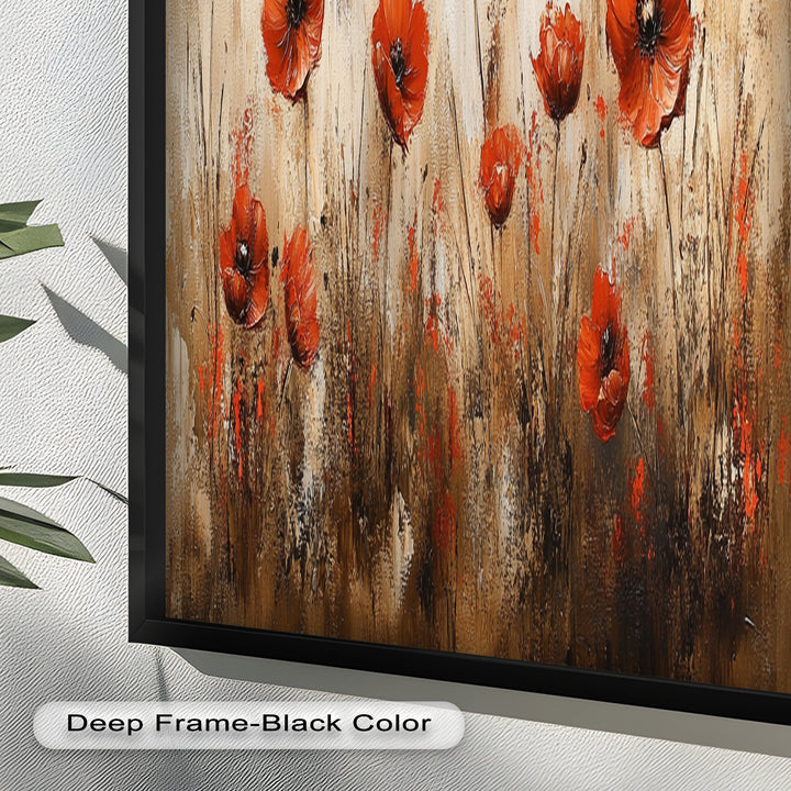 Fiery Meadow – Scarlet Poppies in Earth-Toned Field Flower Oil Painting