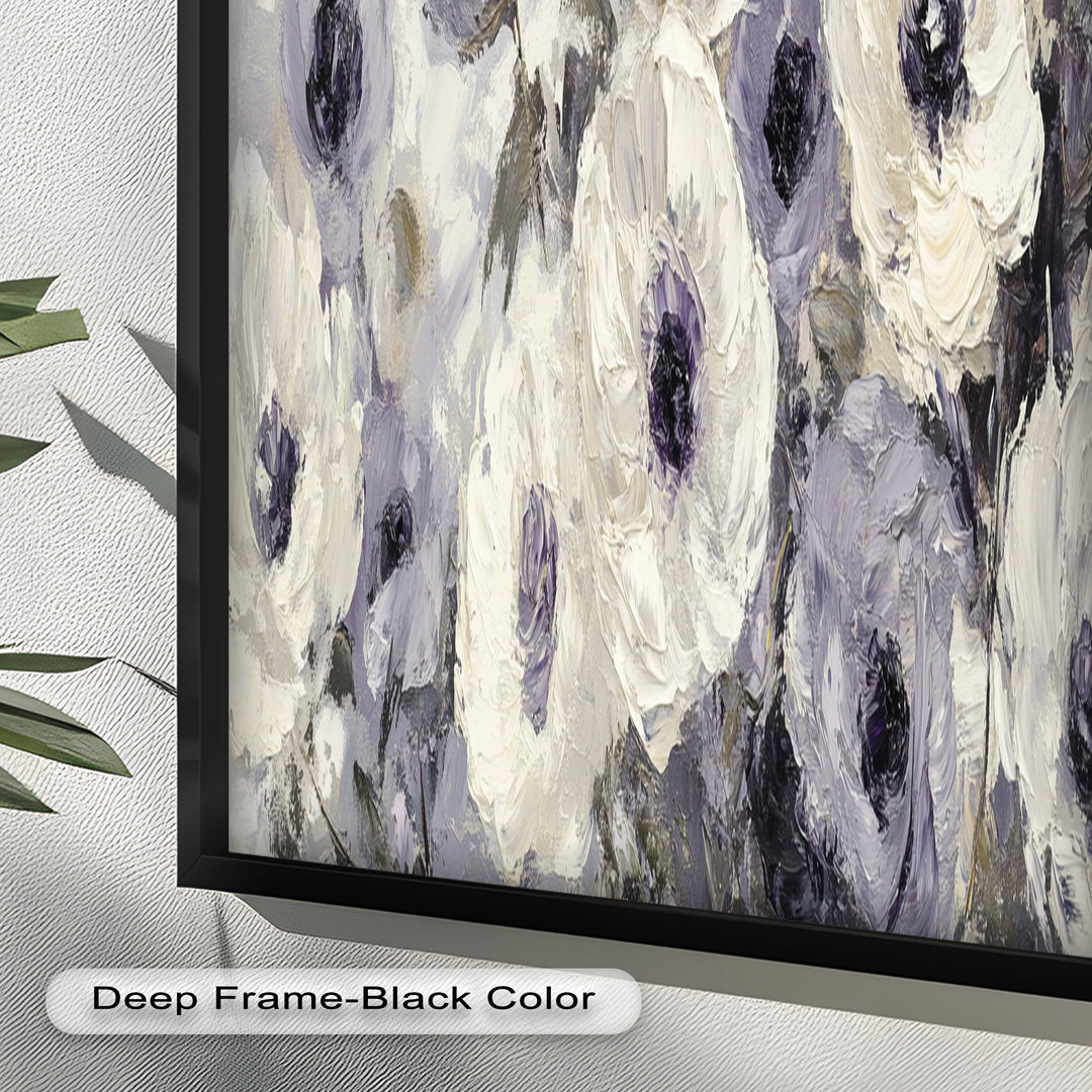 Ivory Whispers – Cream and Lavender Anemone Flower Oil Painting