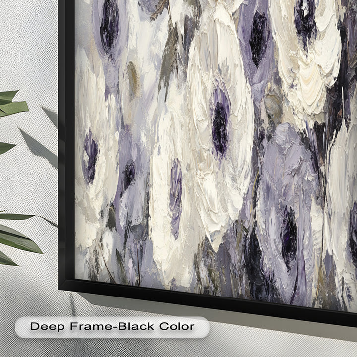 Ivory Whispers – Cream and Lavender Anemone Flower Oil Painting