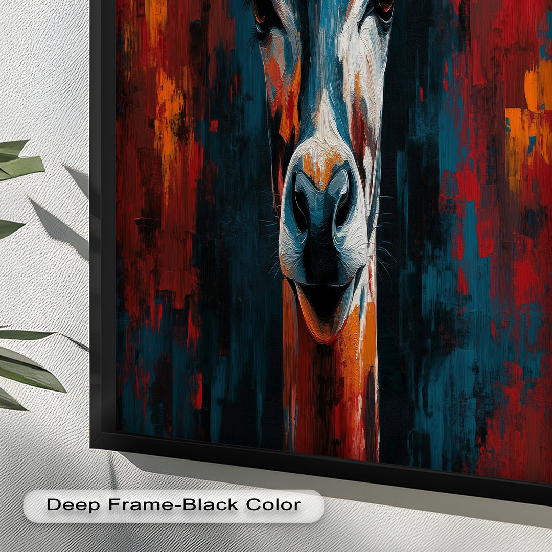 Giraffe Portrait in Abstract Flames – Animal Oil Painting