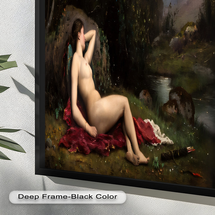 Reclining Diana – Classical Goddess in Nature Renaissance Oil Painting