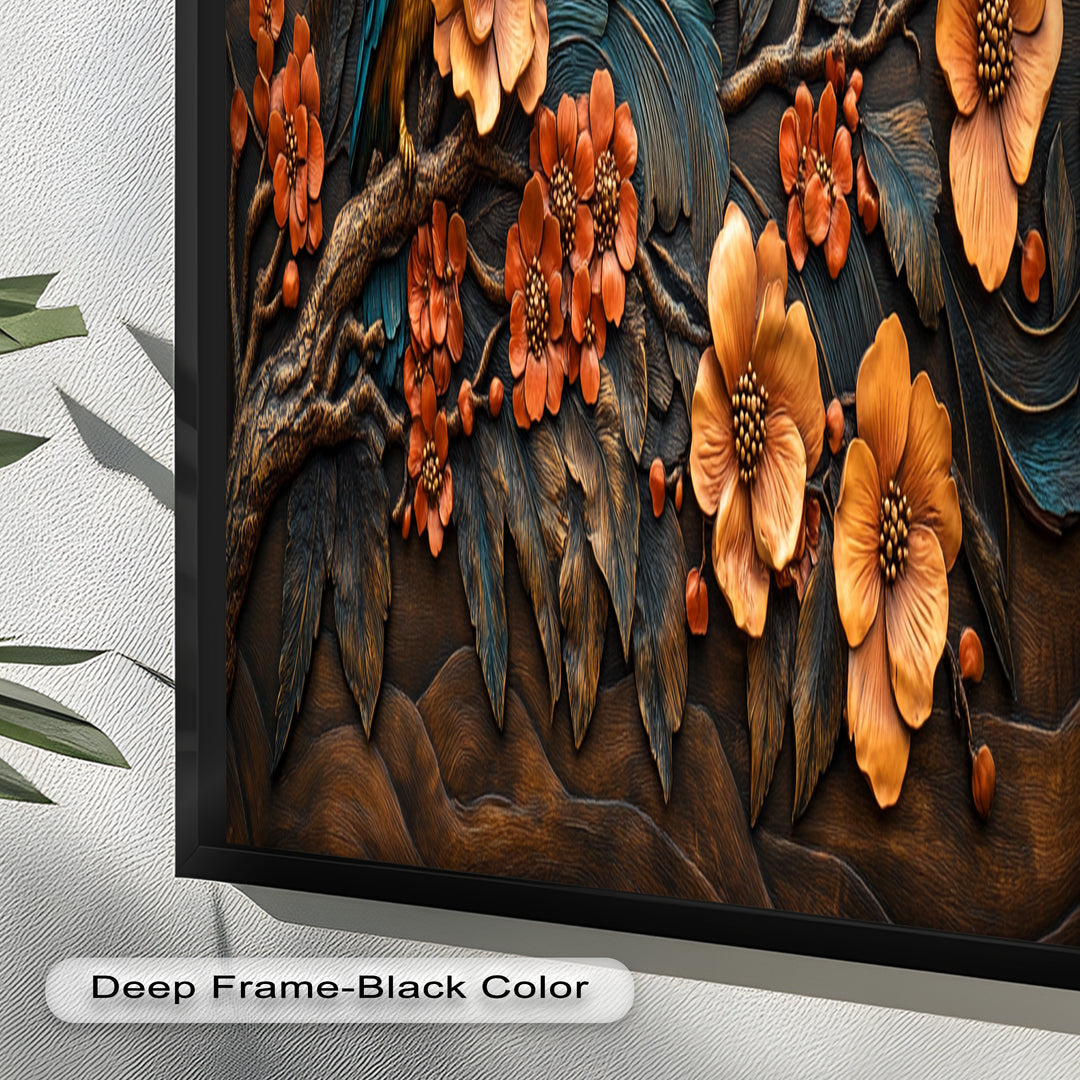 Flowers & Bird – Framed Oil Painting