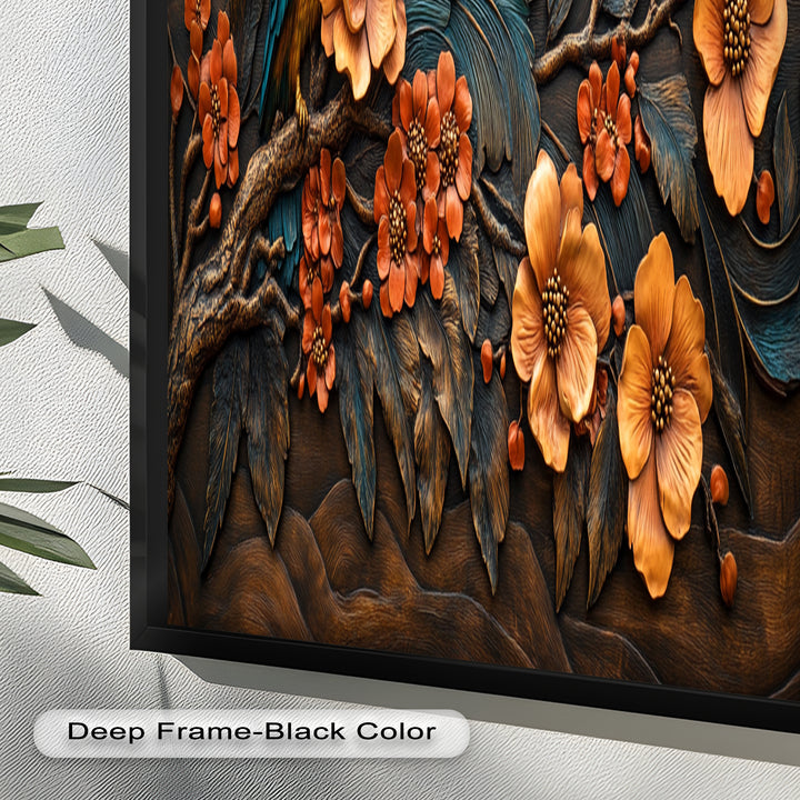 Flowers & Bird – Framed Oil Painting