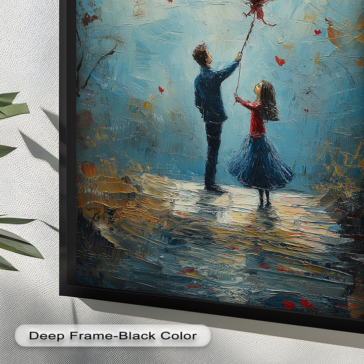 Romantic Red Heart Balloon Scene - Love Oil Painting