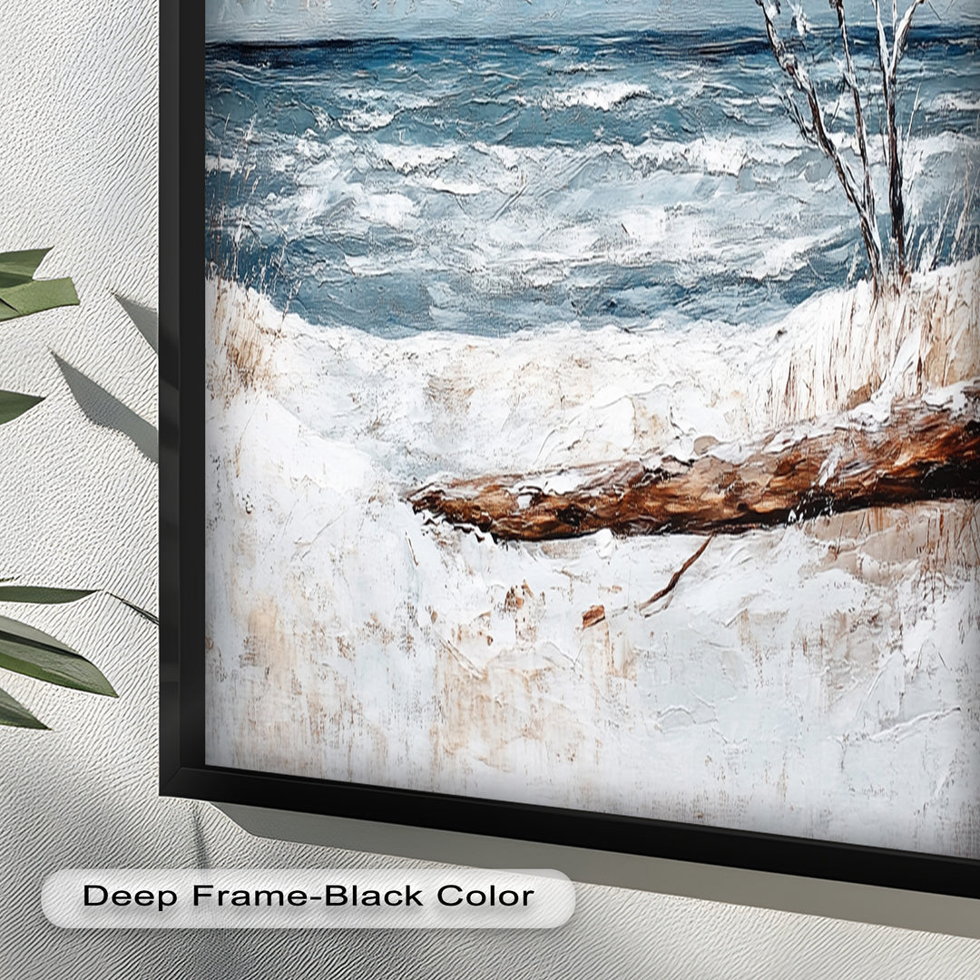Snowy Coastal Wall Art - Winter Beach Seascape Oil Painting