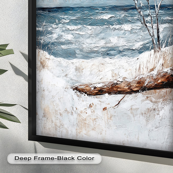 Snowy Coastal Wall Art - Winter Beach Seascape Oil Painting
