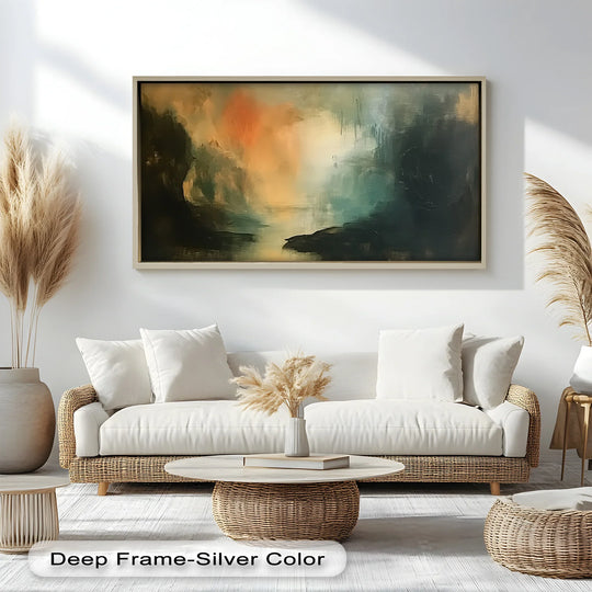 The stillness of twilight permeates this mystical abstract landscape oil painting, a serene oil painting decoration that evokes a calming, ethereal mood.