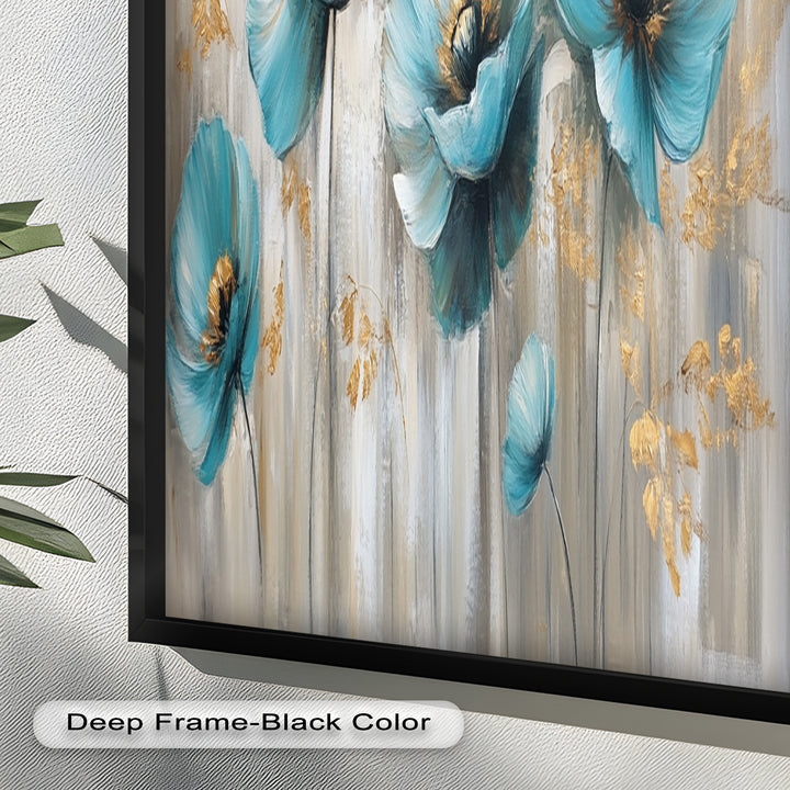 Blue Poppies with Metallic Accents - Flower Oil Painting