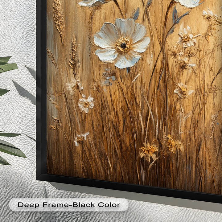 White Wildflowers in Wheat Field - Oil Painting