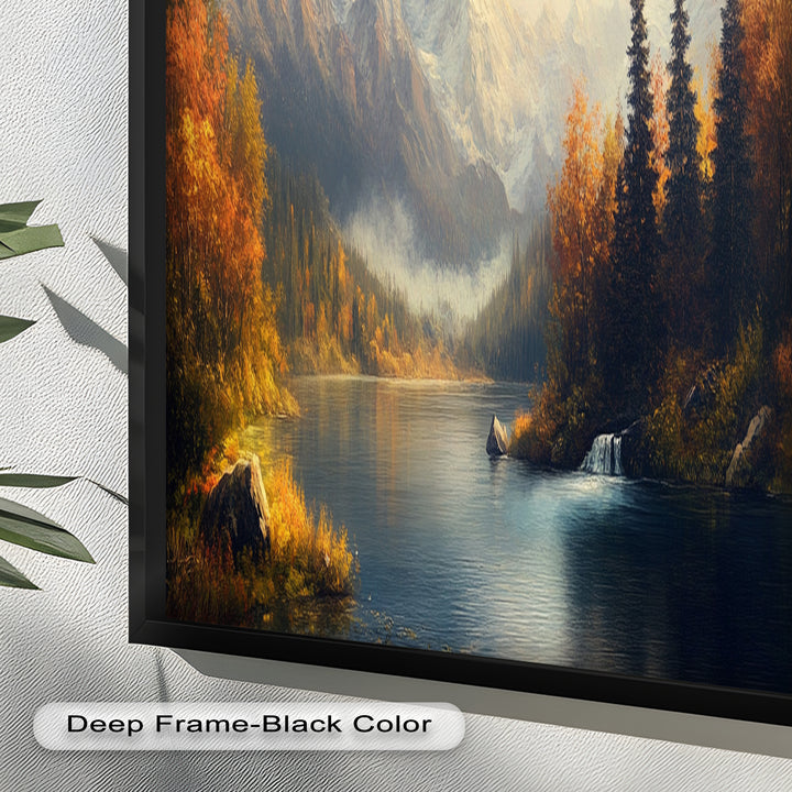 Herbstliche Seewandkunst – Ölgemälde einer Berglandschaft