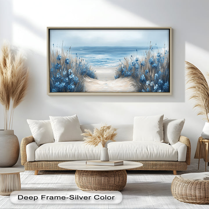 Blaue Blumenstrandlandschaft - Realismus Ölgemälde