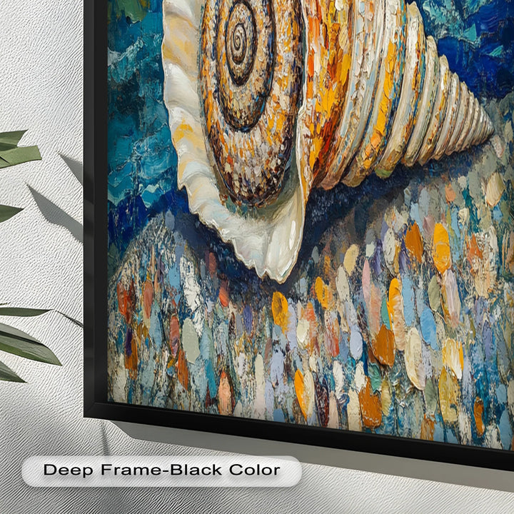 Whispers of the Sea – Spiral Shell on Coastal Shoreline Oil Painting - MyPhotoStation