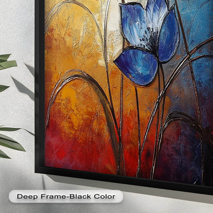 Eternal Bloom – Red, Yellow, and Blue Floral Oil Painting