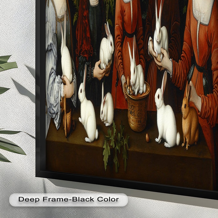Maiden Garden Gathering – Renaissance Rabbit Portrait Oil Painting