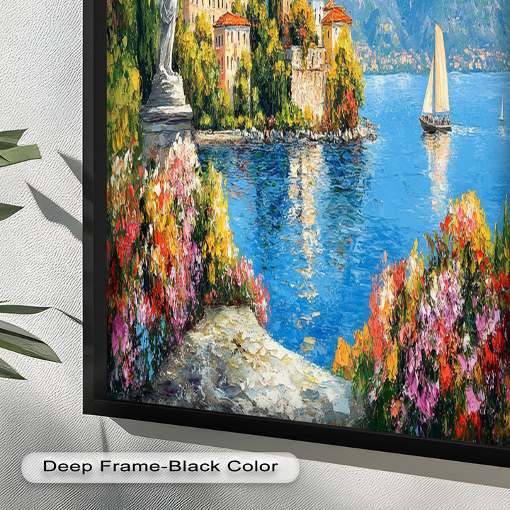 Colorful Italian Lake Town Wall Art – Landscape Oil Painting