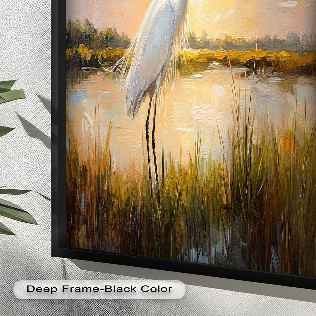 White Egret at Sunset – Animal Oil Painting