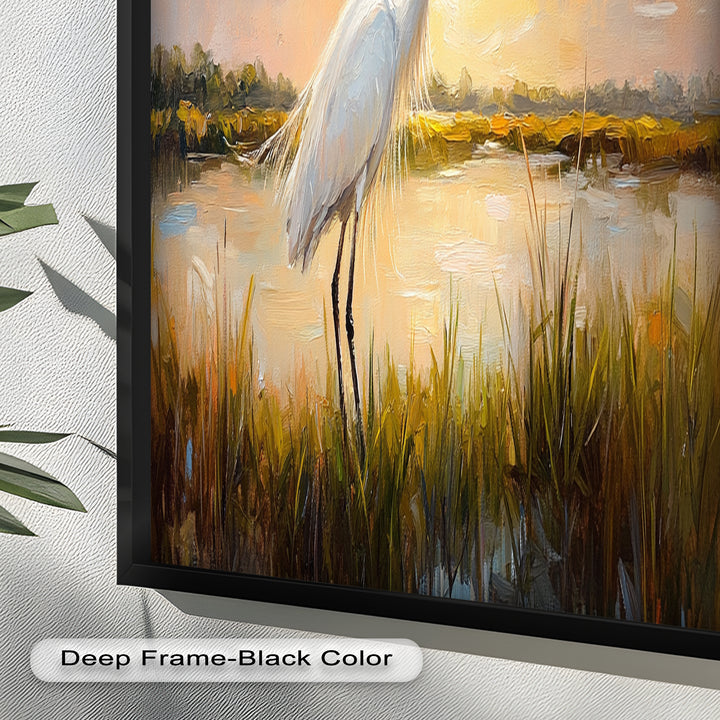 White Egret at Sunset – Animal Oil Painting