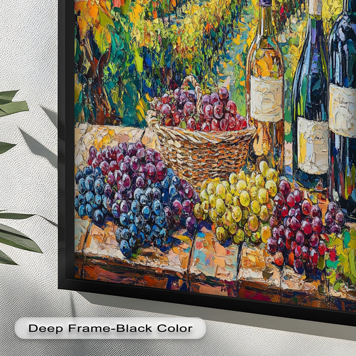 Wine Bottles and Grapes in Sunlit Fields - Still Life Oil Painting