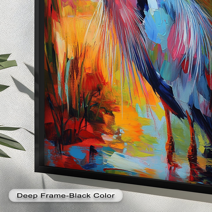 Colored Heron in Abstract Color Splash – Animal Oil Painting
