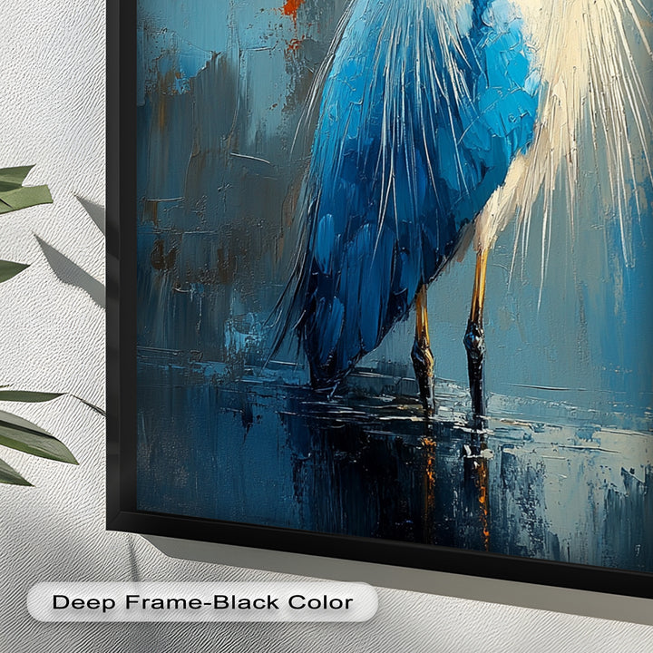 Blue Heron in Abstract – Framed Oil Painting