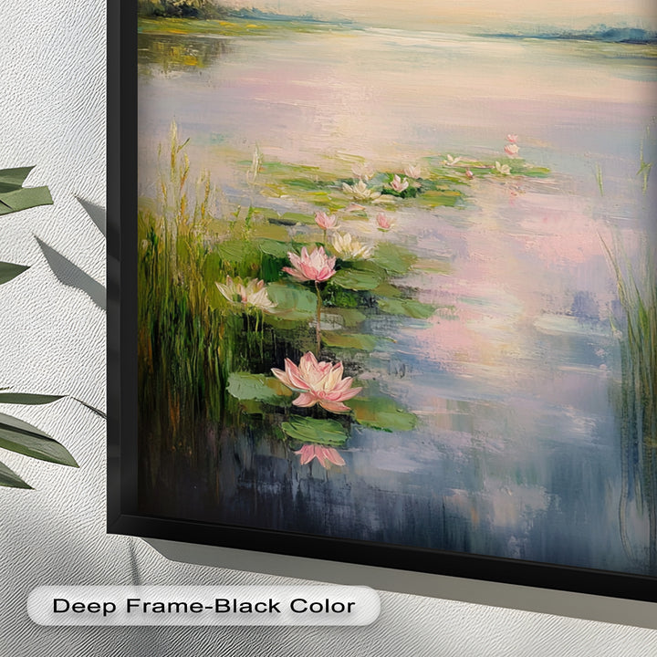 Lotus Tranquility – Seerosen auf pastellfarbenem Seeblumen-Ölgemälde