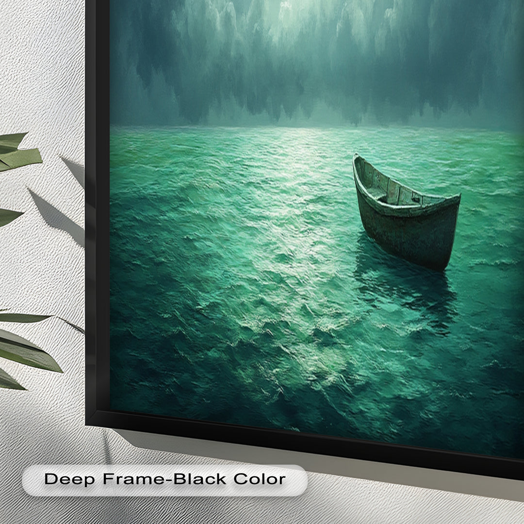 Solitude Adrift – Serene Empty Rowboat Oil Painting