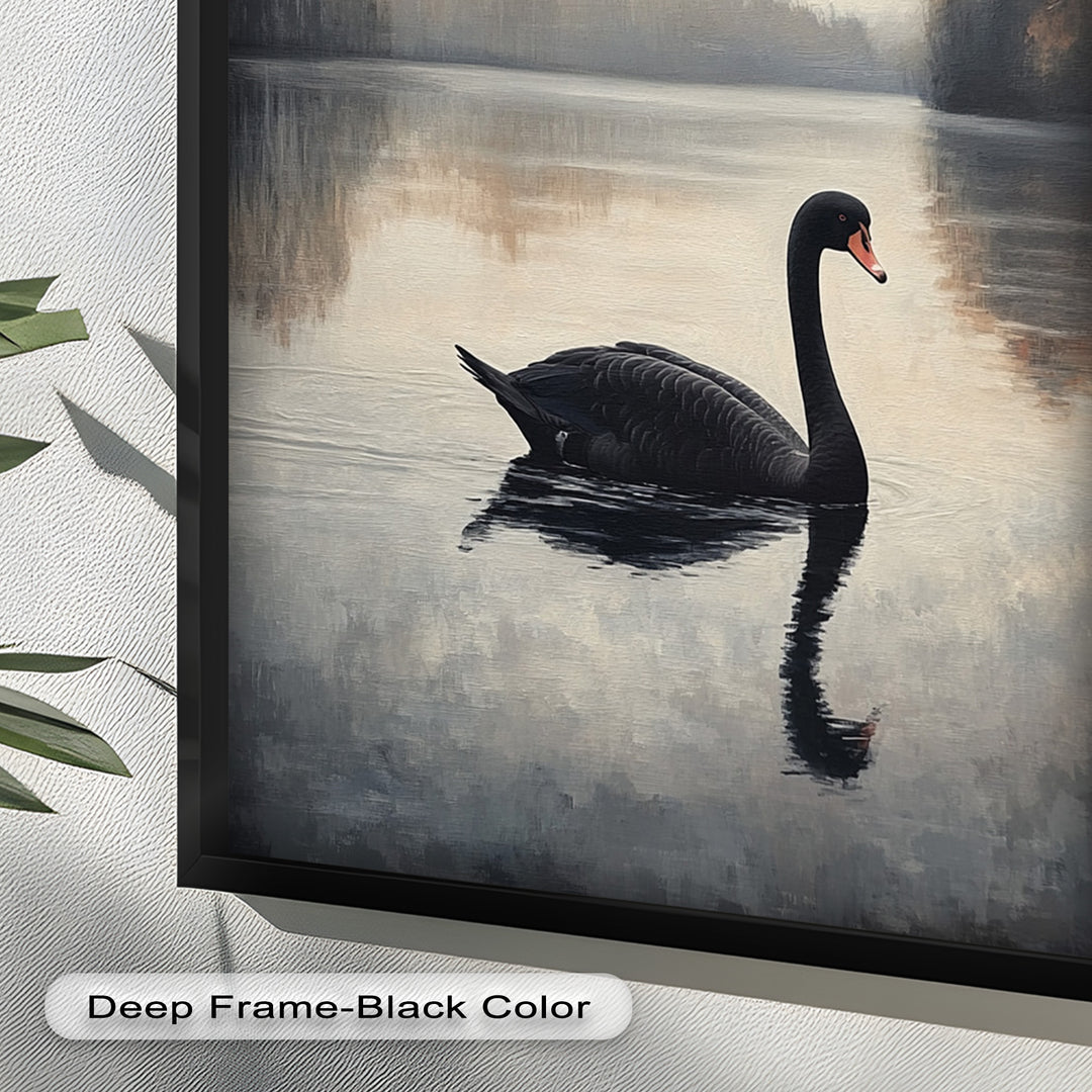 Black Swan at Dusk – Lake Scene Oil Painting