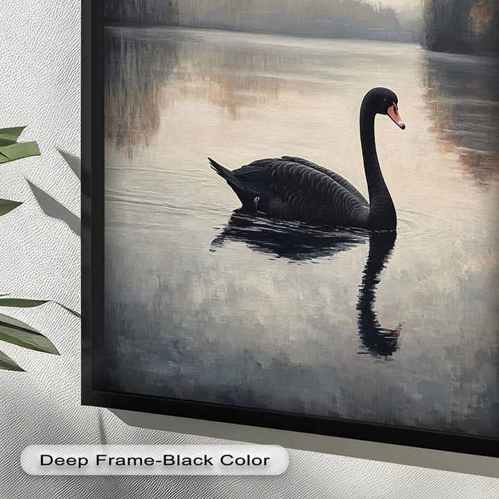 Black Swan at Dusk – Lake Scene Oil Painting