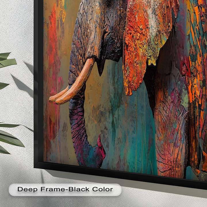 Colorful Elephant – Framed Oil Painting