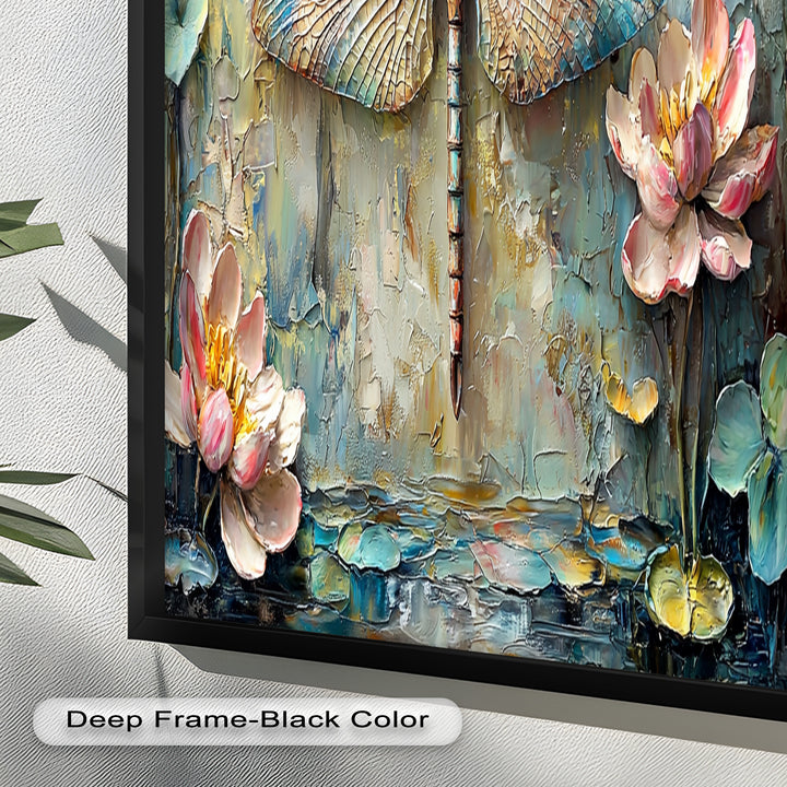 Floral Dragonfly – Framed Botanical Oil Painting