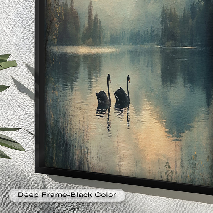 Black Swans on a Mountain Lake – Modern Oil Painting