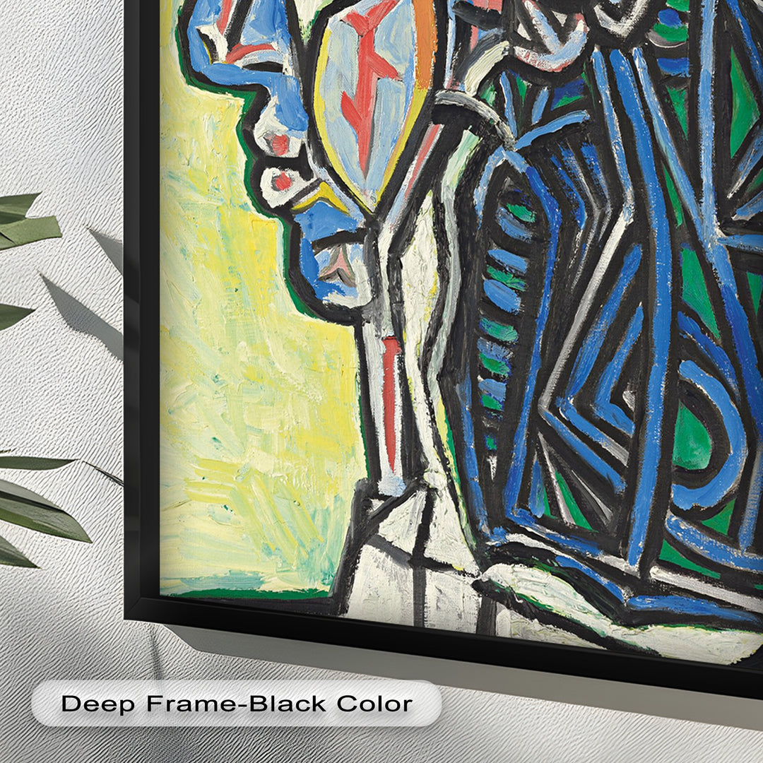 Angular Gaze – Geometric Portrait with Blue and Green Lines Picasso Oil Painting